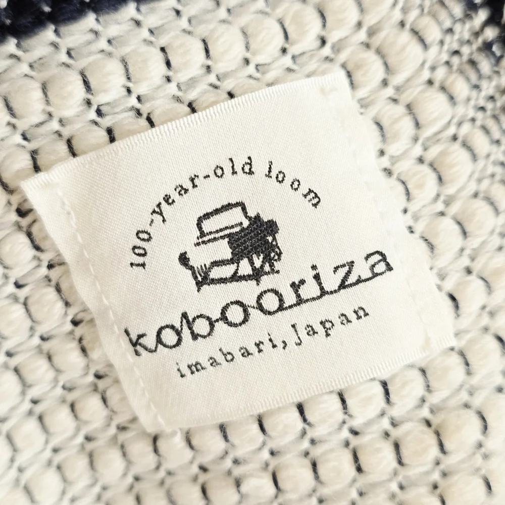 Kobo Oriza Japan Cream/Navy Knit Lightweight Rectangle Scarf Unisex